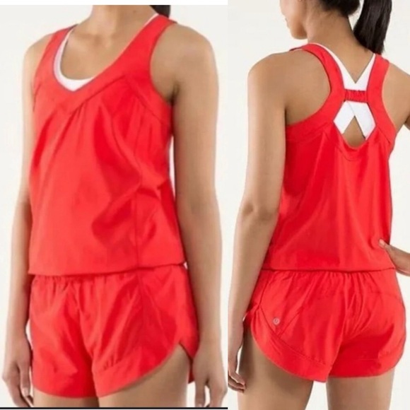 lululemon athletica Pants - Lululemon Speedy Runsie Romper Sz 8 Red Athletic Lightweight Liner